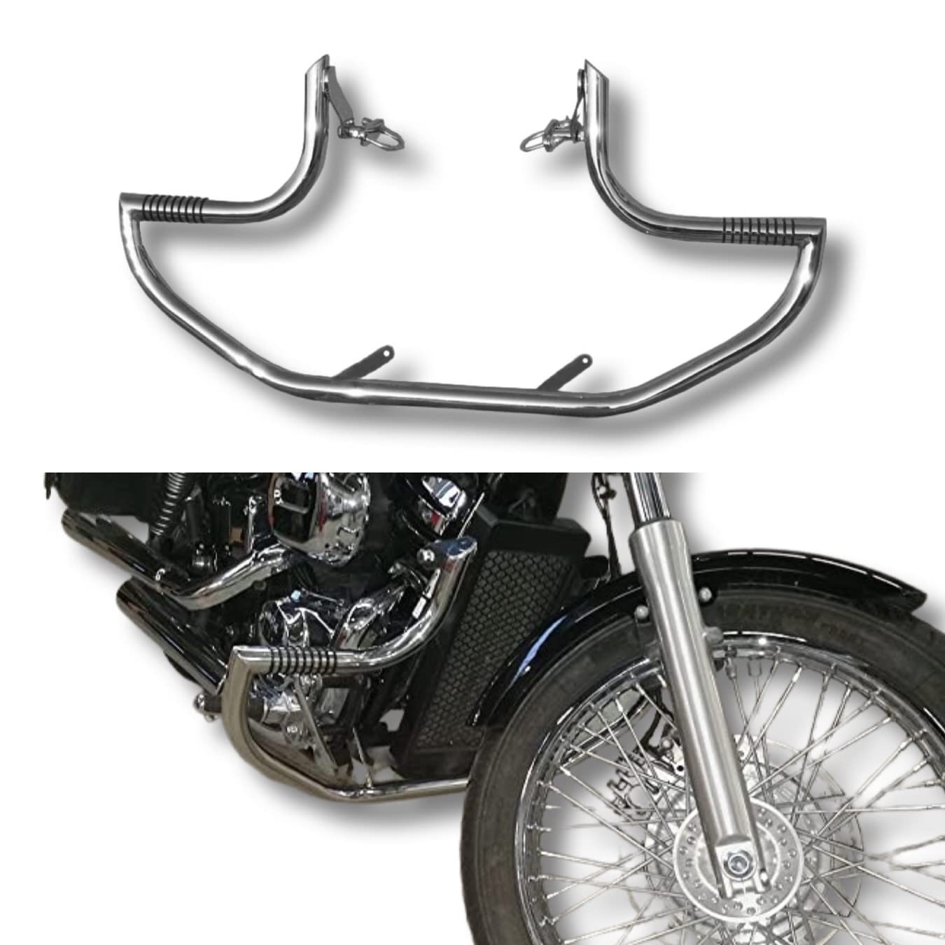 BM UK | VT750 | Moto in acciaio inox Highway Protezione Motore Protezione per barra degli urti di sicurezza con piedini integrati - Honda VT 750 Shadow Spirit / Black Widow RC 48 (-2007)