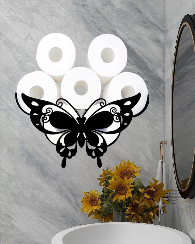 Gojoquanzhou Divertidos portarrollos de papel higiénico de mariposa, soporte de 8 rollos de papel higiénico negro montado en la pared, se adapta a