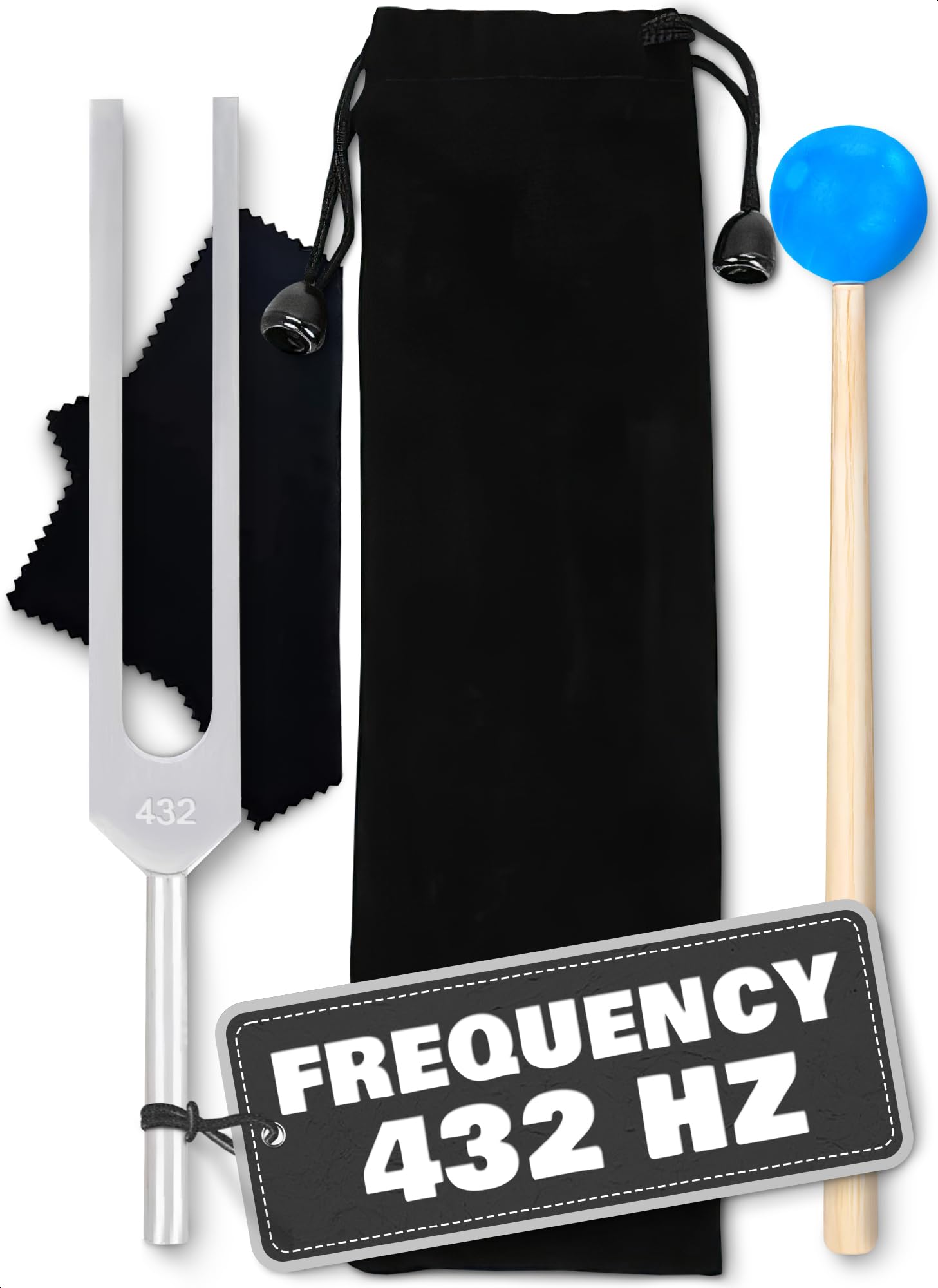 432 Hz Tuning Fork Set – 7.2" Deformation Resistant Chakra Tuning Forks made of Stainless Steel with Reflex Hammer, Cleaning Cloth, and Bag - Sound Diapason for Meditation & String Instruments Tuning