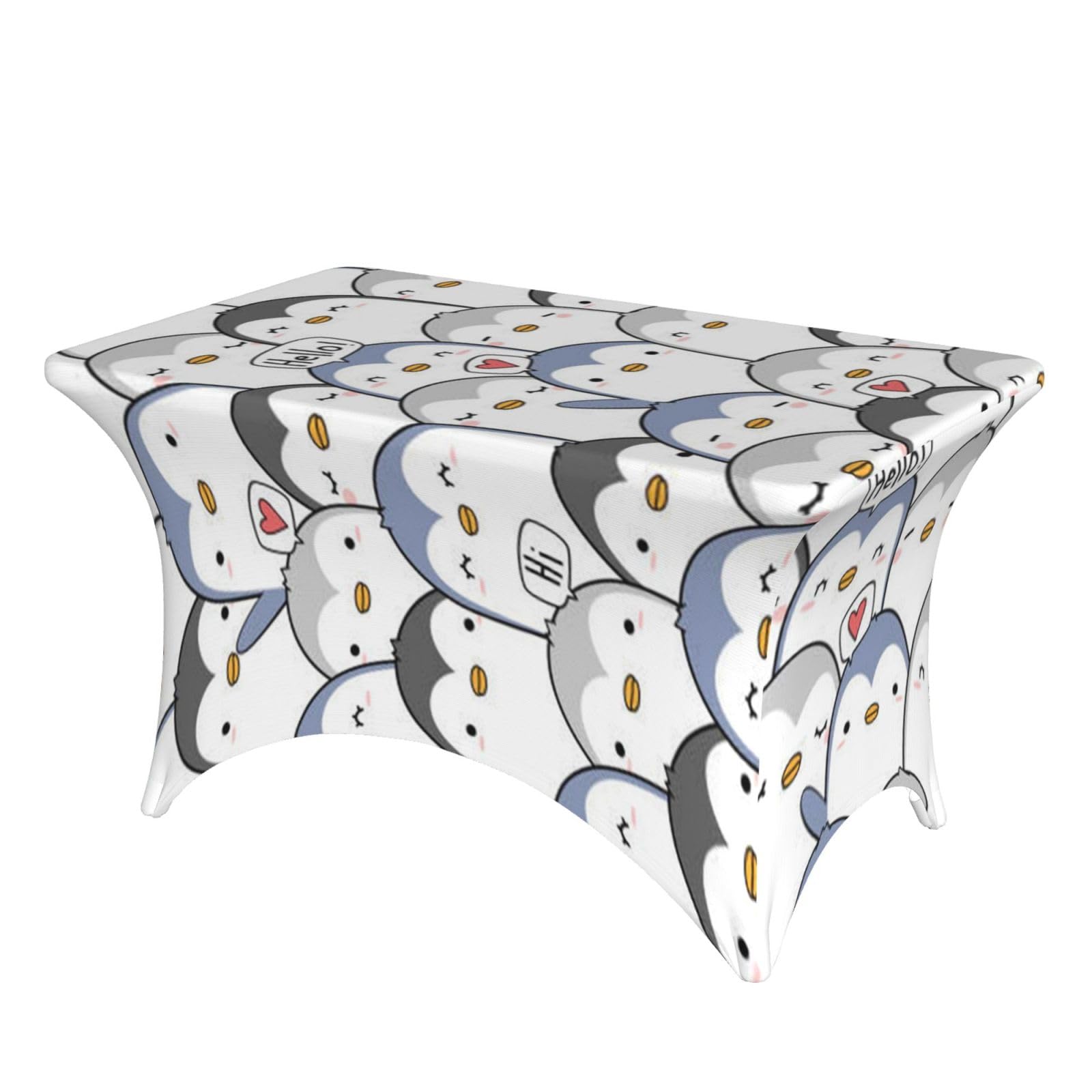 Dcehgew Cute Penguin 4Ft Spandex Rectangular Table Cloth, Printed Fitted Elastic Tablecloths Washable Table Cover For Event, Wedding, Banquet & Party