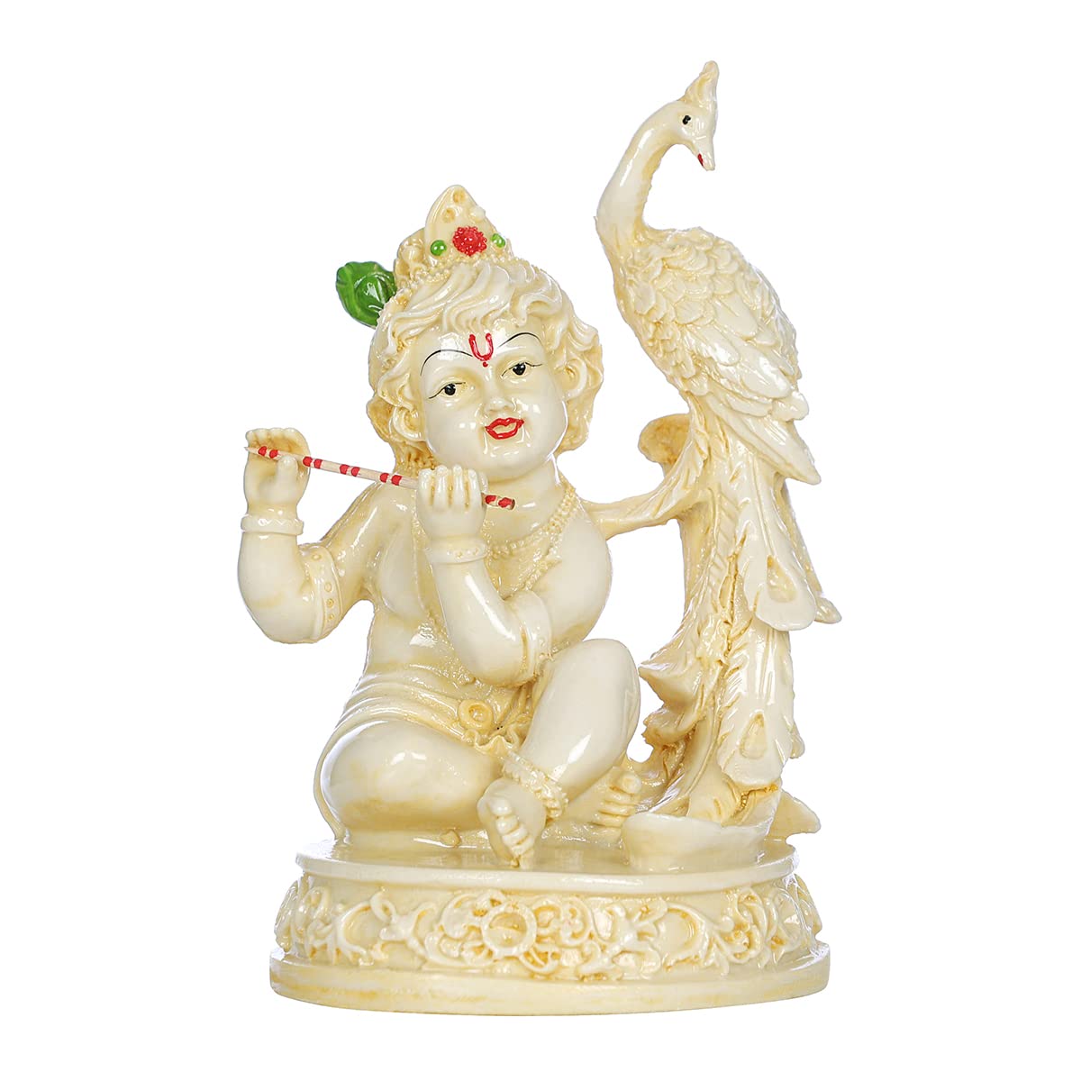 NM Resin Krishna with Peacock, White
