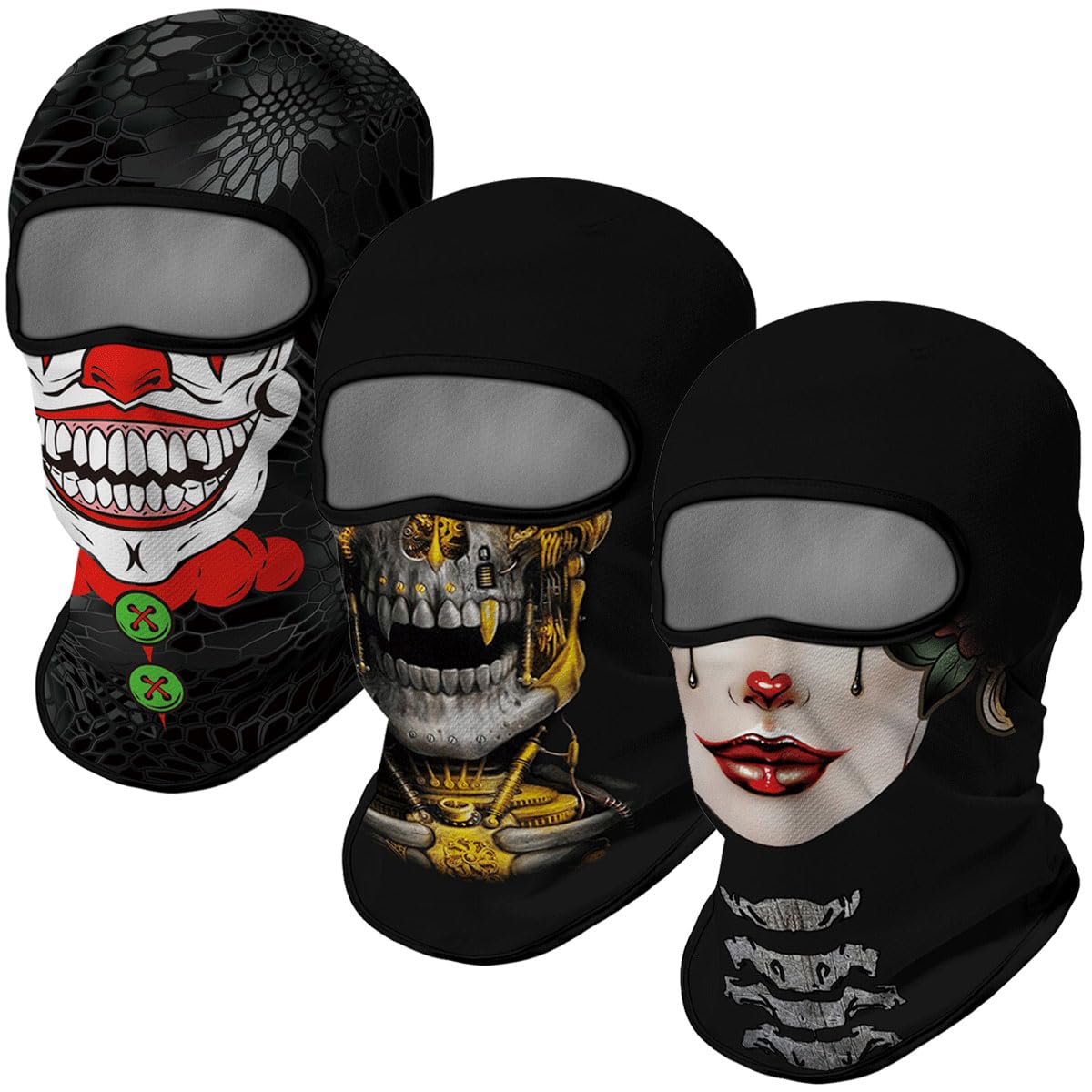 Red Plume 3PCS Balaclava Full Face Mask Ski Mask UV Protection Cover Motorcycle Full Face Mask for Men