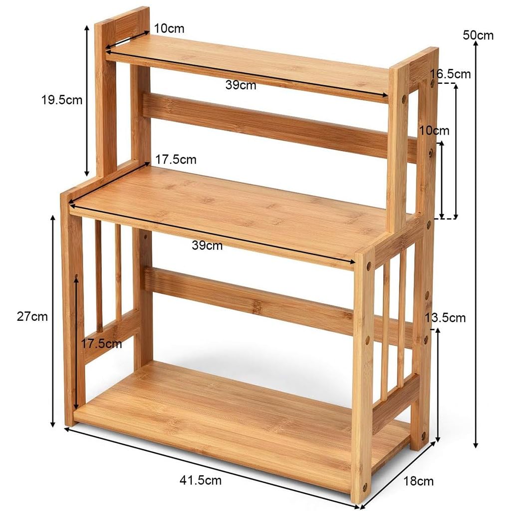 Estante de Especias de bambú ecológico de 3 Niveles con Estante de Altura Ajustable, Estante de Almacenamiento de Cocina de Estante de Especias Independiente for baño, encimera