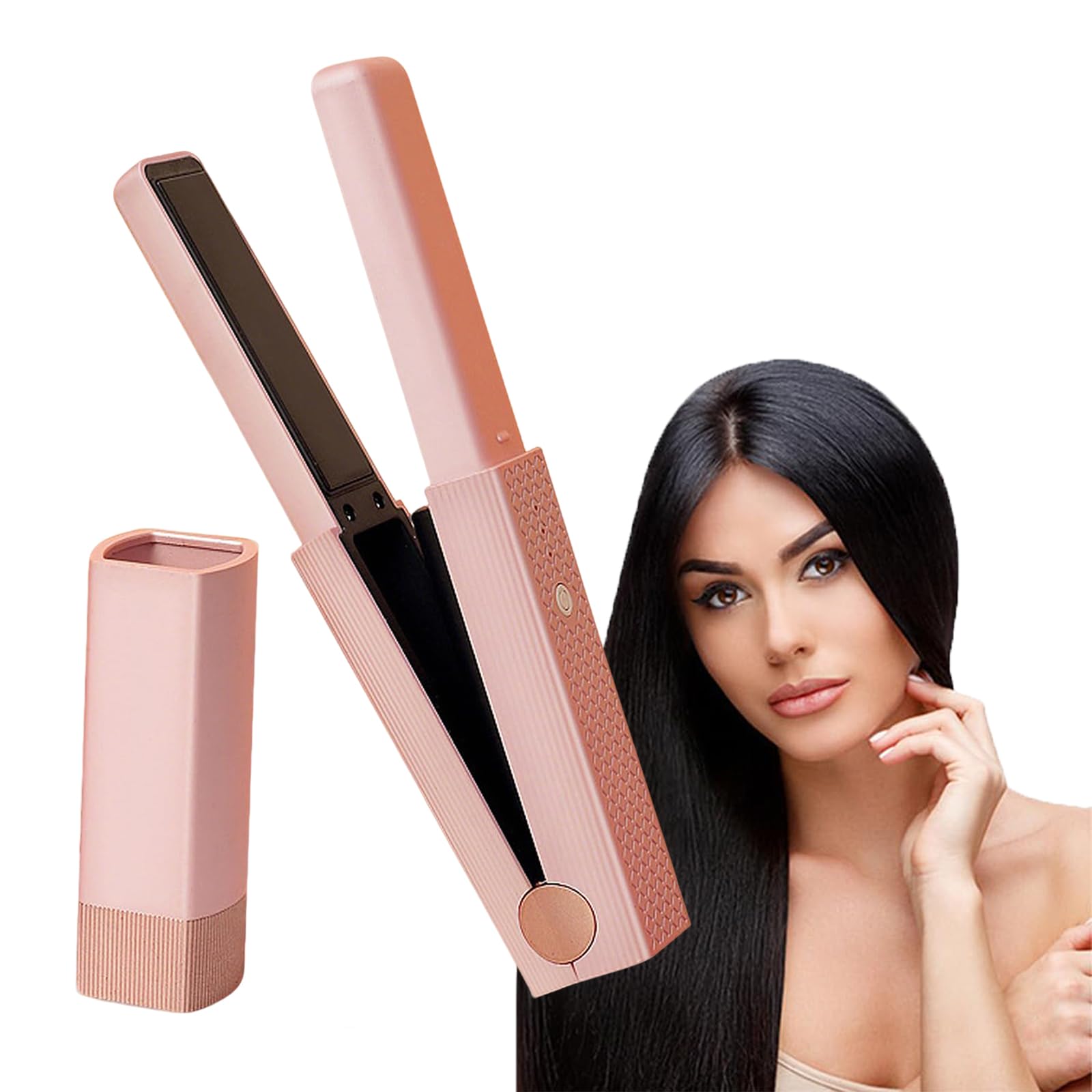 MuSylonz 2 in 1 Hair Straightener & Hair Curler, Cordless Mini Portable Travel Wireless Flat Iron with 30s Fast Heating, 3 Level Anti-Scald, Type-C Rechargeable for Straight & Curly Hair (Pink)