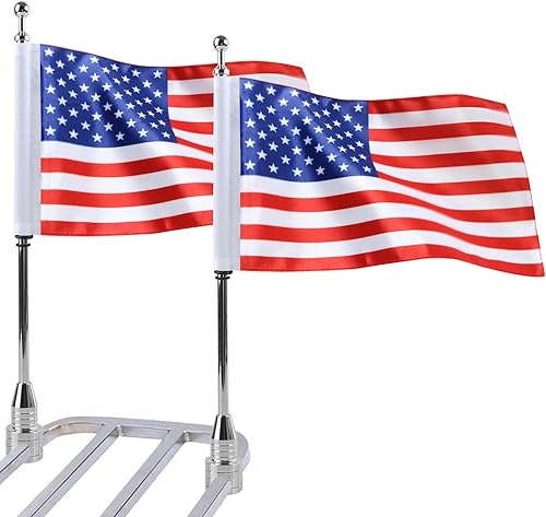 Soporte de asta de bandera cromado para motocicleta de acero inoxidable con bandera de Estados Unidos de 6 x 9 pulgadas para Harley Davidson (1 par)