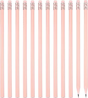 PATIKIL Lápices Redondos, 12 Unidades de Lápices de Grafito Hb Triangulares de Madera con Goma de Borrar para Suministros de Escritura, Dibujo En La Oficina y En El Aula, Color Rosa