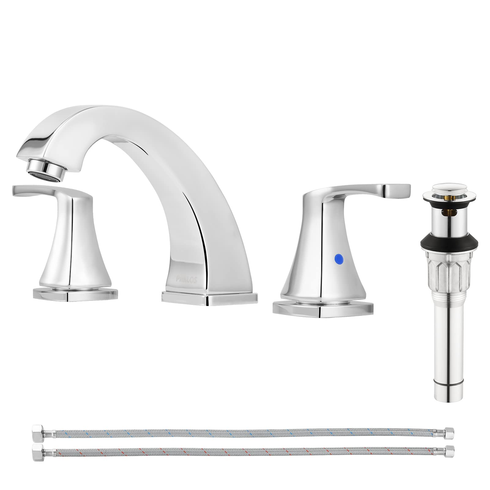 PARLOS Widespread Double Handles Bathroom Faucet with Pop Up Drain and cUPC Faucet Supply Lines, Chrome, Doris 1417201
