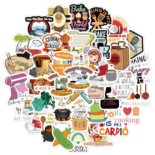 61Pcs Cooking Stickers Graffiti Aesthetics Food Waterproof Vinyl for Kids Girls Boys Teens Adults for Water Bottles Laptop Suitcase for Birthday Party Supplies Halloween Decoration Favors