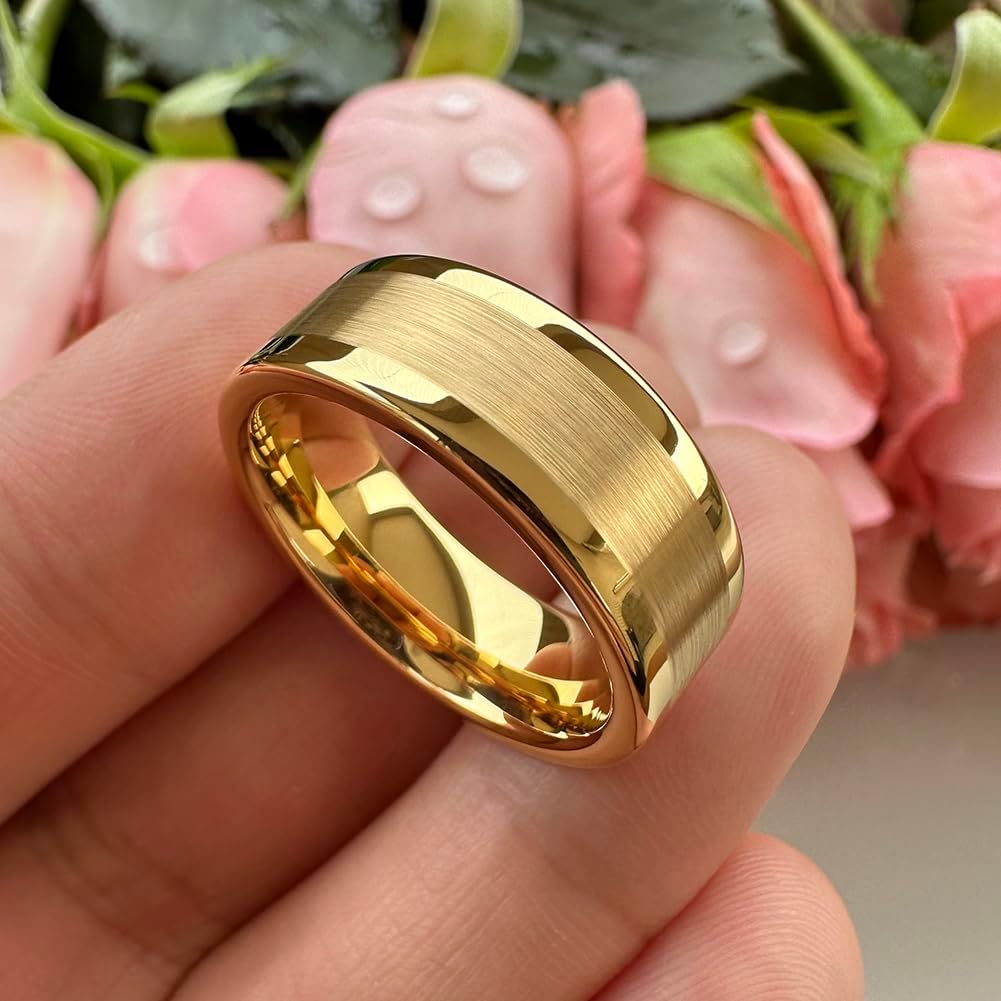 8mm Silver/Black/Gunmetal/Gold Tungsten Rings for Men Women Fashion Engagement Wedding Bands Matte Polished Pipe Cut Comfort Fit - Image 2