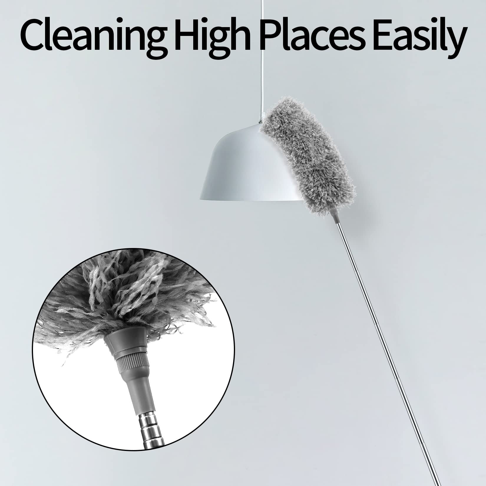 Plumeau Télescopique Lavable En Microfibre 280 Cm - Balai à Poussière Extensible Acier Inoxydable Pour Plafonds Et Toiles D'Araignée