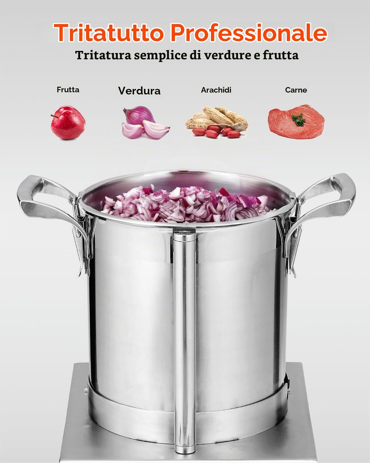 VEVOR Robot da Cucina Tritatutto per Verdure, Robot da Cucina in Acciaio Inox per Uso Alimentare 4 Litri 2 Lame Extra Curve a S, Tritatutto Multifunzionale da Cucina per Alimenti Verdure, Frutta