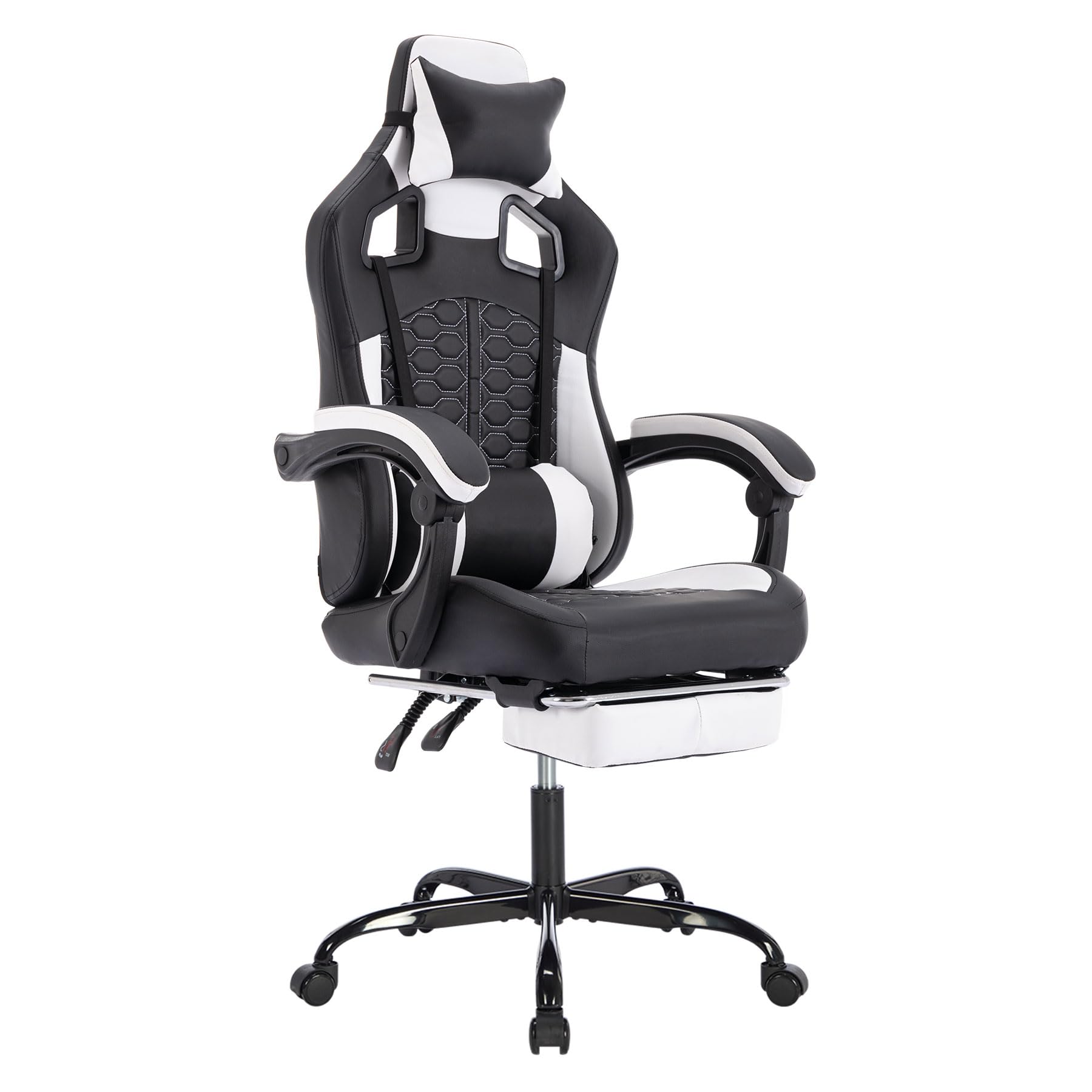 Gaming Chair with Footrest, High Back Ergonomic Computer Chair, Height Adjustable Game Chair with Headrest and Lumbar Support for Office or Gaming (Black A)