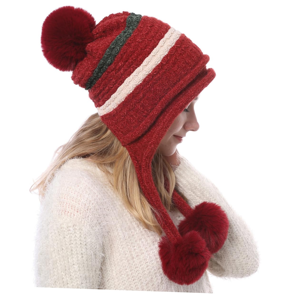 GALPADA 3pezzi Cappello Di Lana Invernale Per Donna Con Pompon Decorativo Berretto Tricot Caldo e Confortevole Adatto Per Attività Outdoor Inverno Rosso