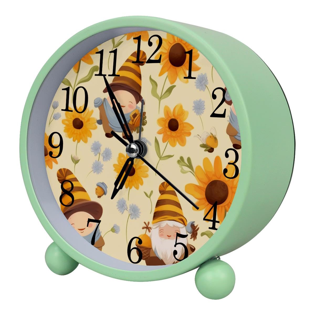 Alarm Clock Cartoon Bee Sunflowers, Silent Non-Ticking with Night Light