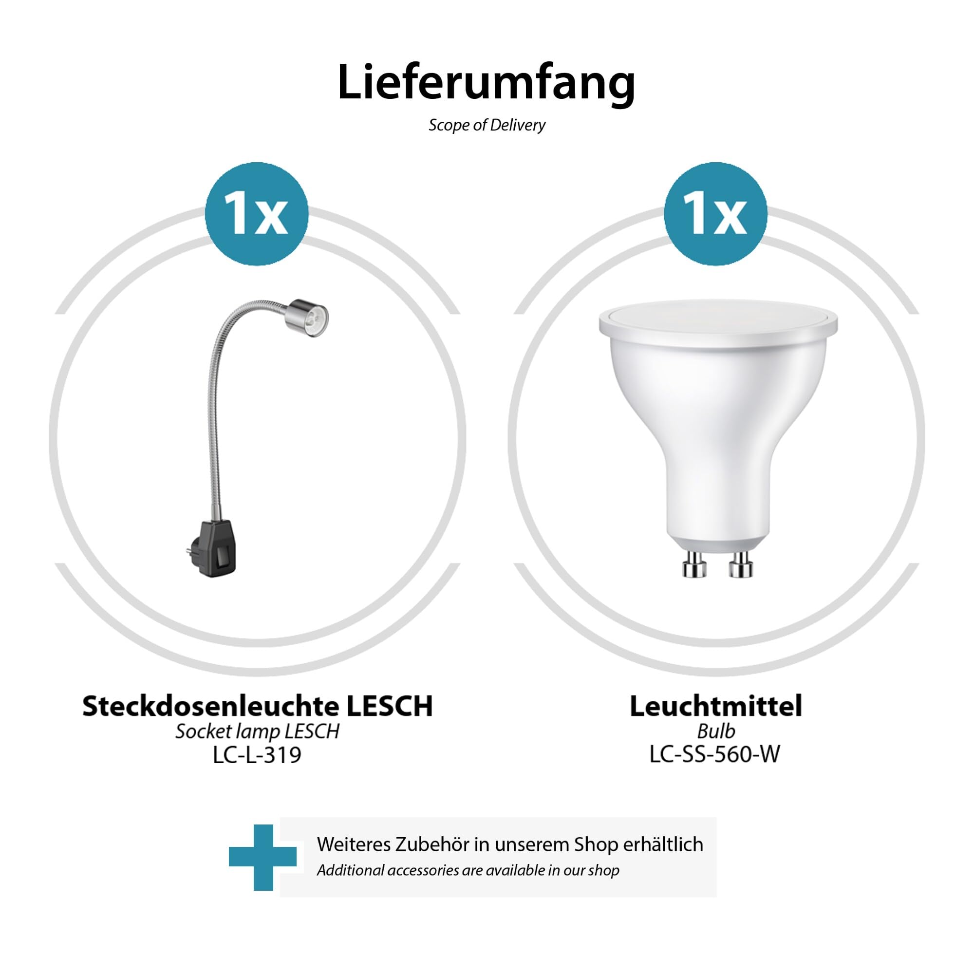 ledscom.de 2x lampe de prise LESCH lampe de lecture col de cygne, interrupteur, chrome/noir lampe LED 630lm blanc