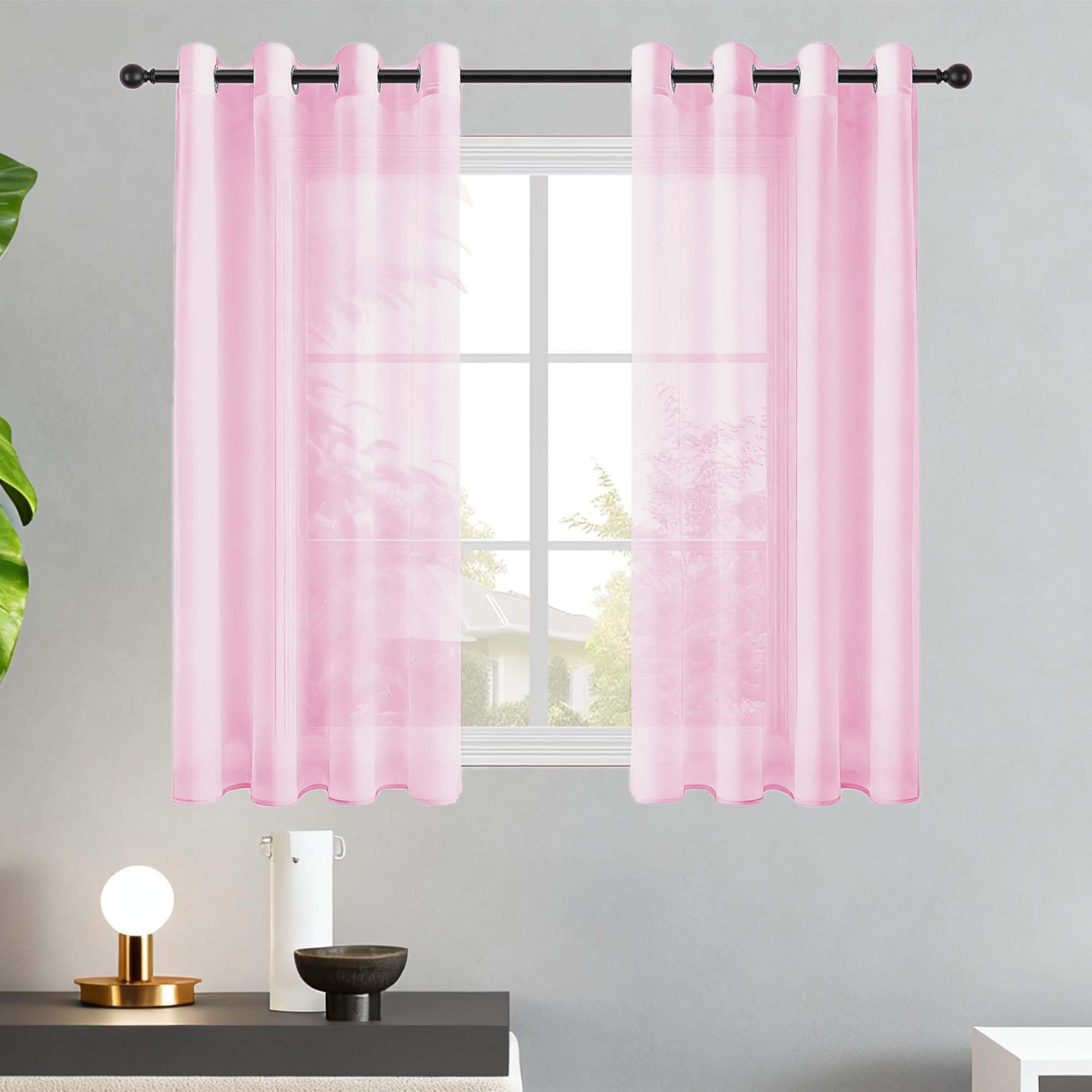 Rideaux voilages à oeillets rose 240x170 passe tringle pour porte fenetre romantique