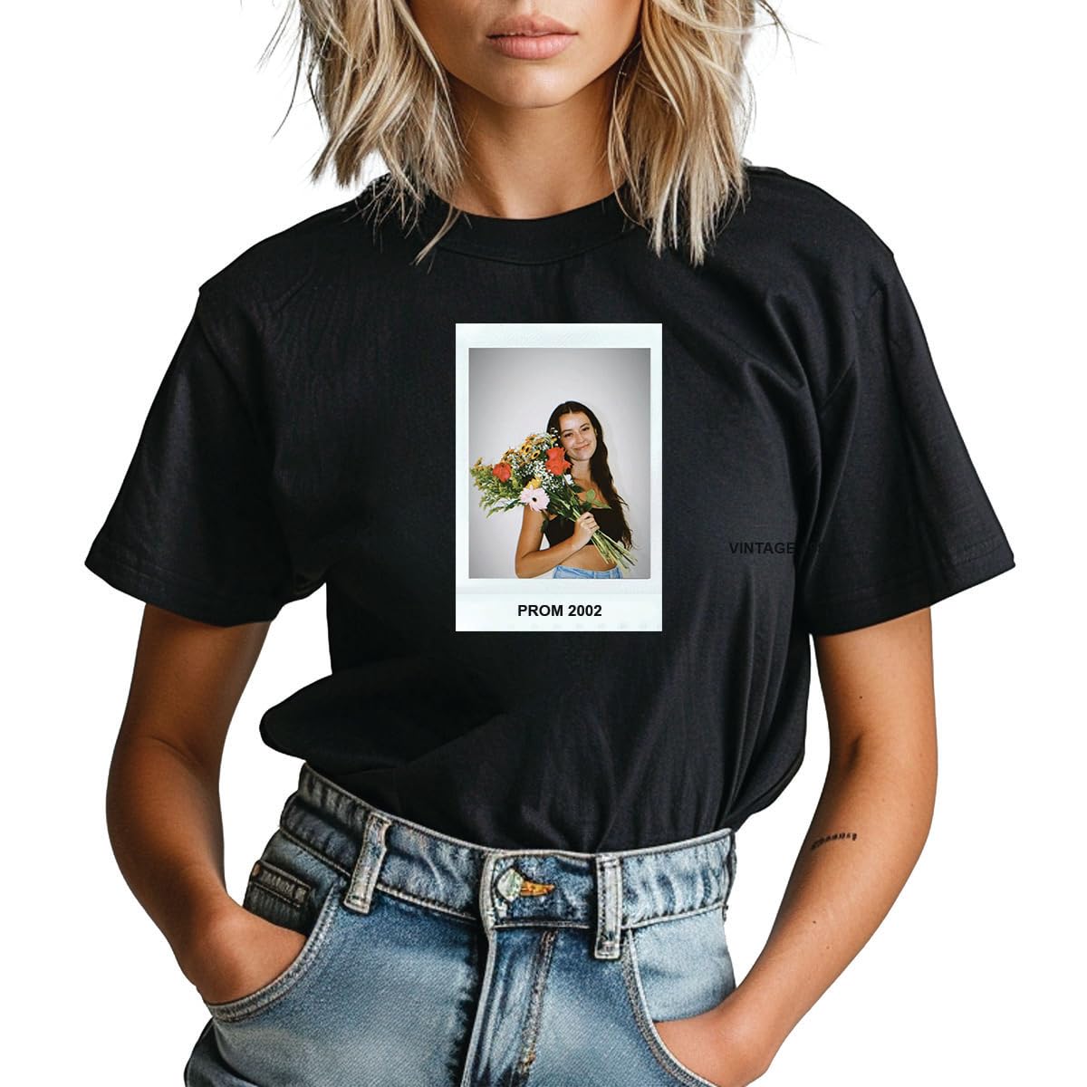 Custom Polaroid Photo T-Shirt – Personalize with Your Image, Polaroid Effect – Unique, Customizable Gift for All Occasions and Birthdays Black