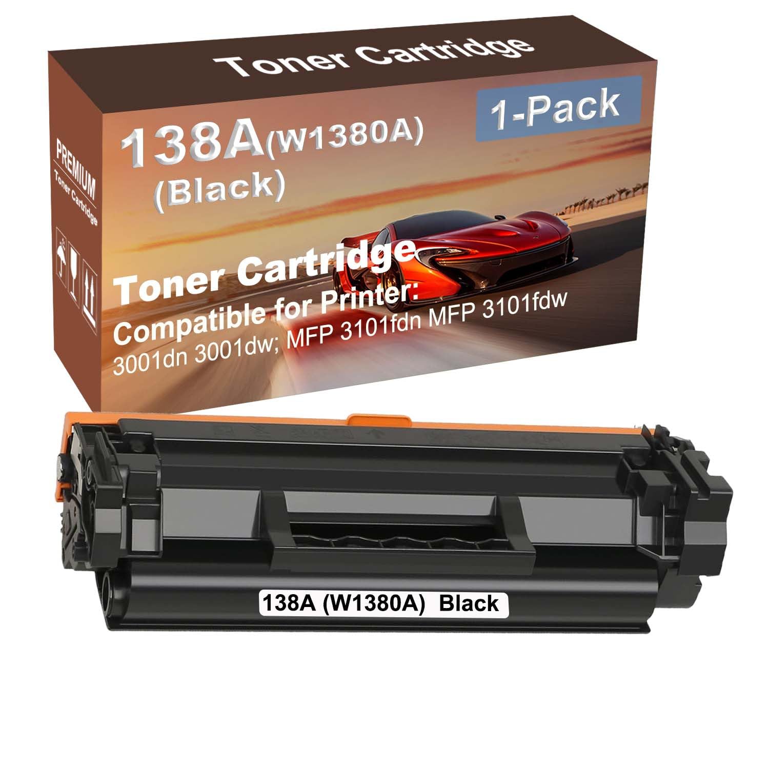 1-Pack Compatible High Yield 3001dn, 3001dw, MFP 3101fdn, MFP 3101fdw Laser Printer Toner Cartridge Replacement for 138A (W1380A) Printer Cartridge (with Chip) (Black)