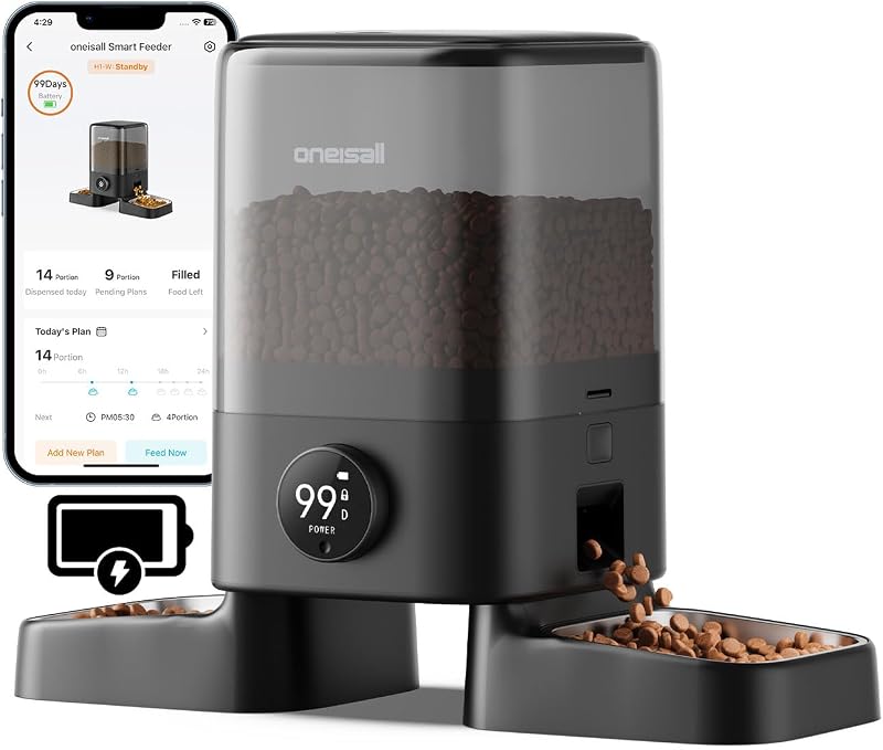 Comedouro automático para gatos oneisall sem fio com Wi-Fi 2,4 GHz, 5 L, PF10