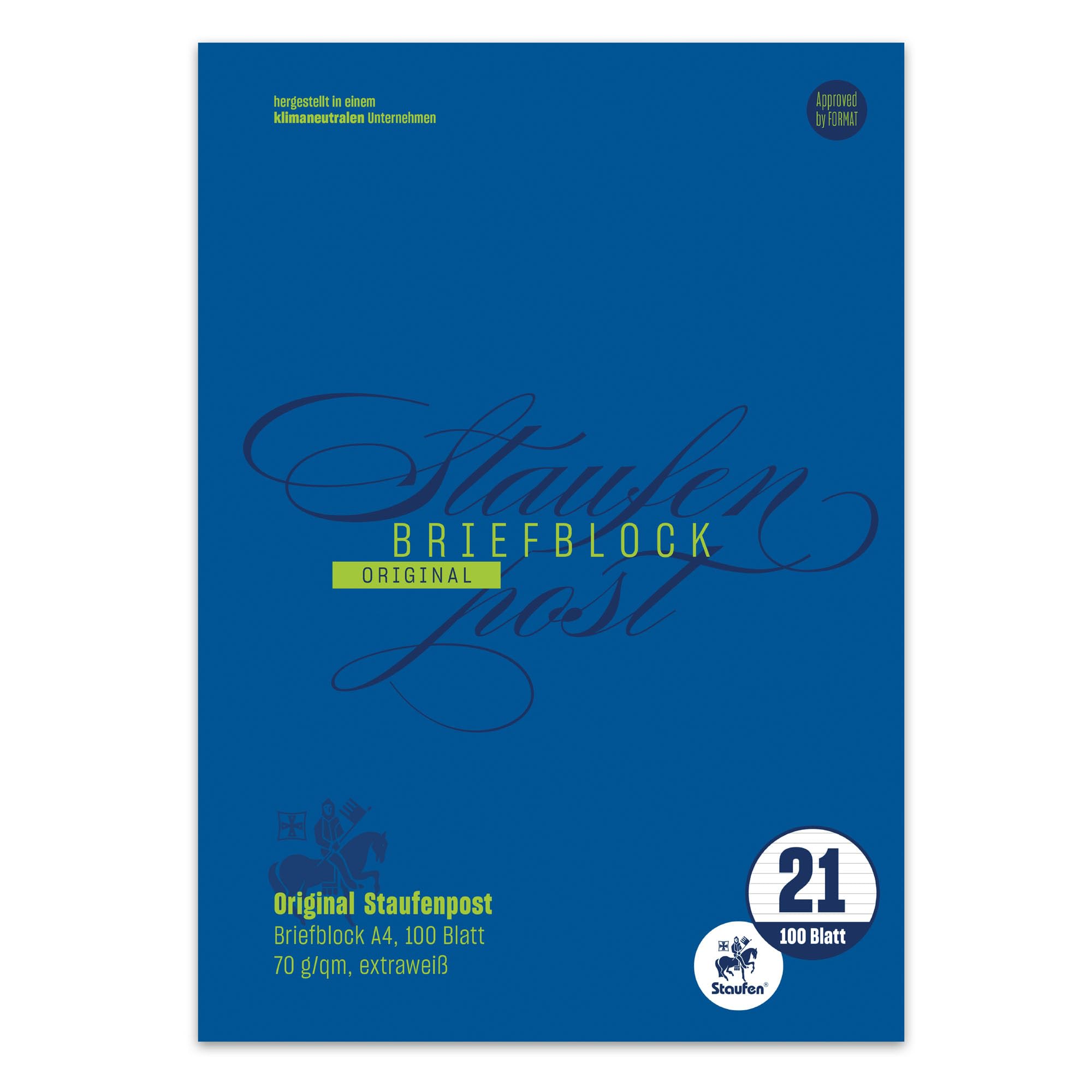 Style Staufen Bloc à lettres DIN A4 100 feuilles papier à lettres ligné 70 g/m²