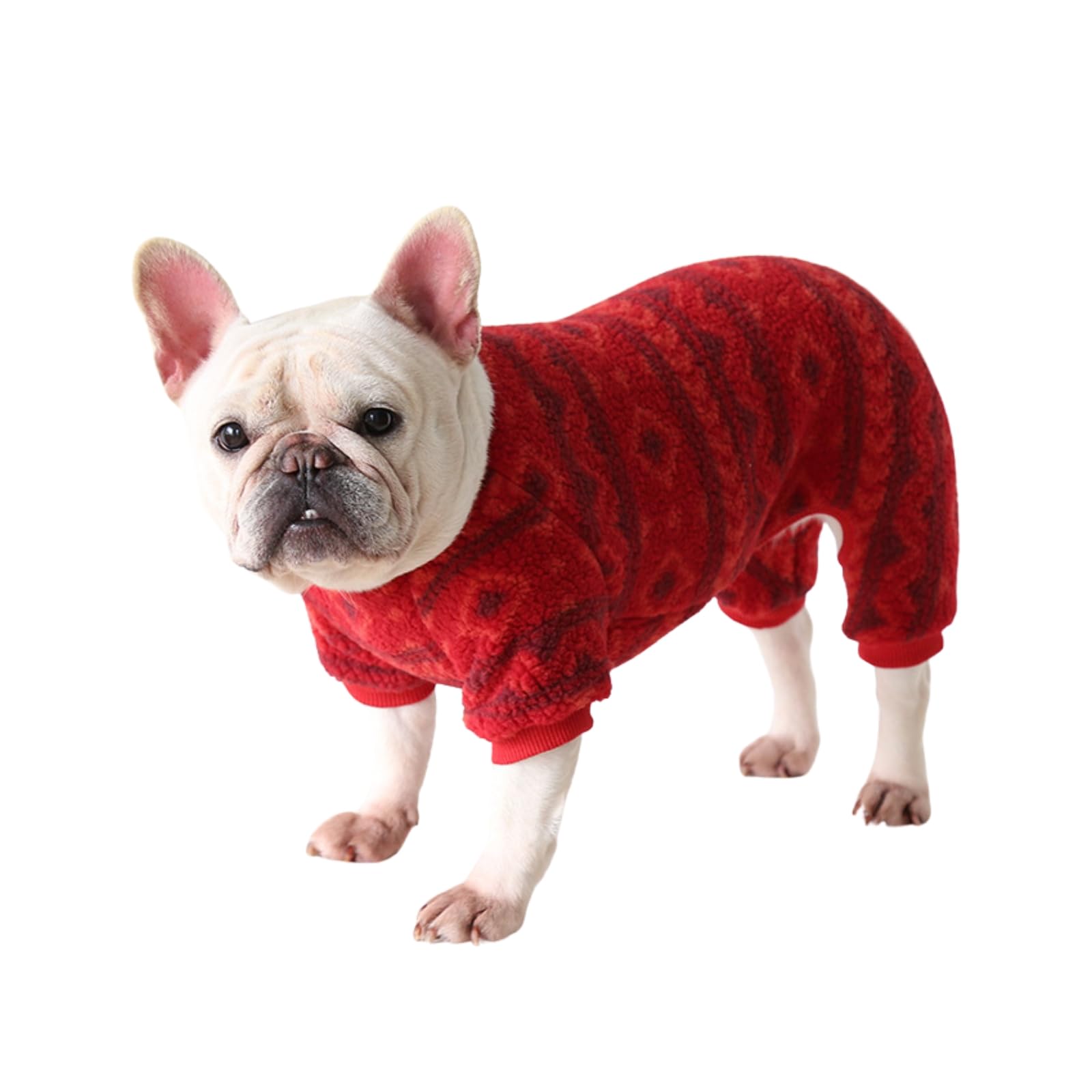 BT Bear Dog Pajamas Soft Warm Fleece Jumpsuit Cute Pet Clothes Onesies Costume for Puppy Small Medium Dogs Pug French bulldog (Red Pattern