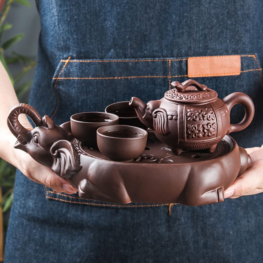 Bandeja de té de cerámica Japonesa con depósito de Agua para el hogar y la Oficina (roja, 25 x 16 x 7,5 cm)