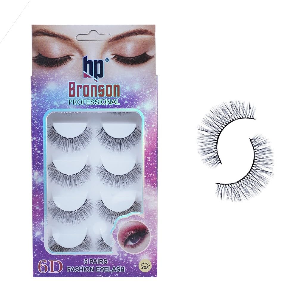 BRONSON PROFESSIONAL |False Eyelash 3D Effect Faux Mink Fake False Eyelash Long Natural Eyelashes |5 pc eyelash no. 205| Black Color|-image-28