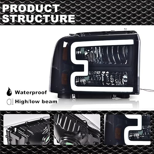 Miniatura 4 de G-PLUS Faros delanteros LED DRL, compatibles con Ford F250 F350 F450 F550 F550 Super Duty 2005 2006 2007, reflector ámbar de carcasa negra, faros