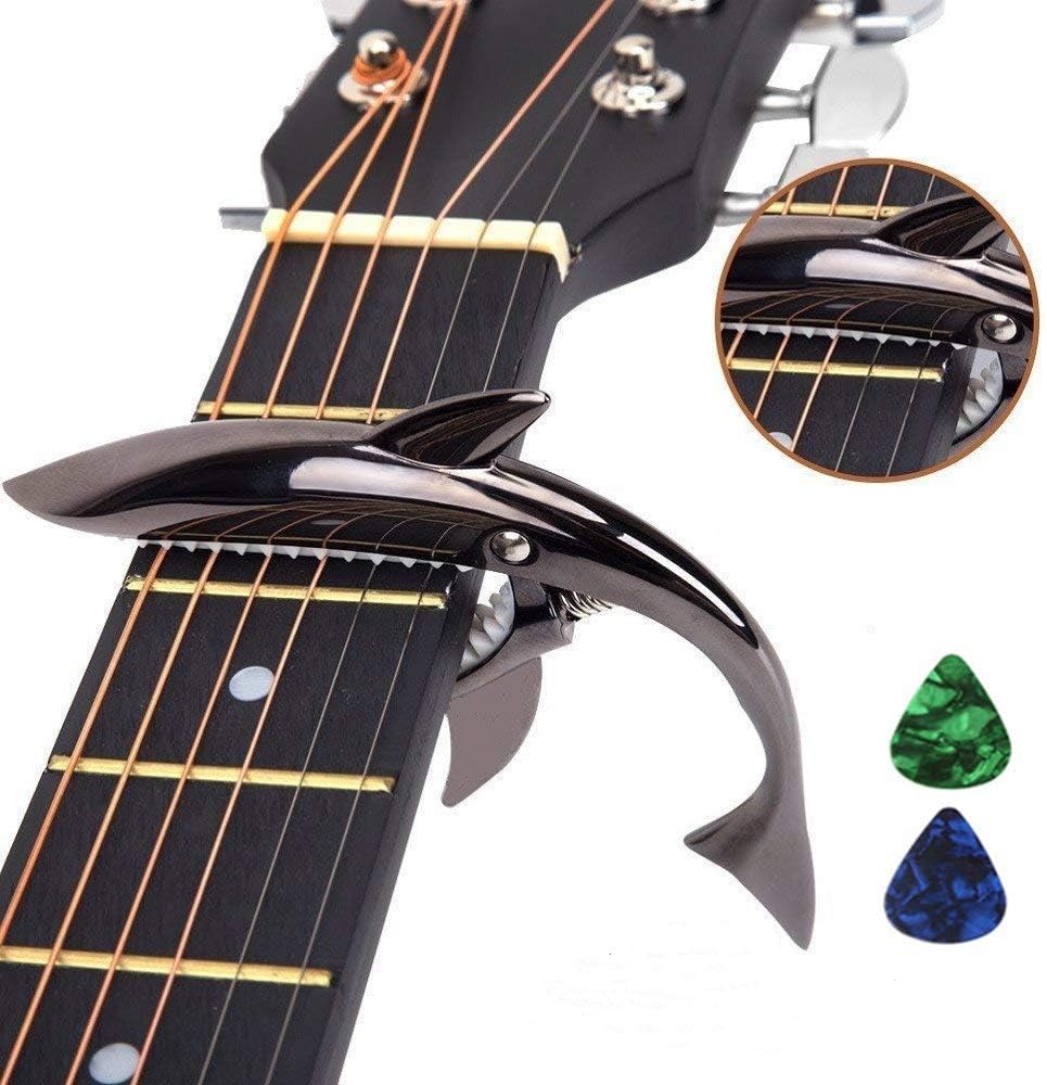 Imelod Zinc Alloy Guitar Capo Shark Capo for Acoustic and Electric Guitar with Good Hand Feeling, No Fret Buzz and Durable(Black)