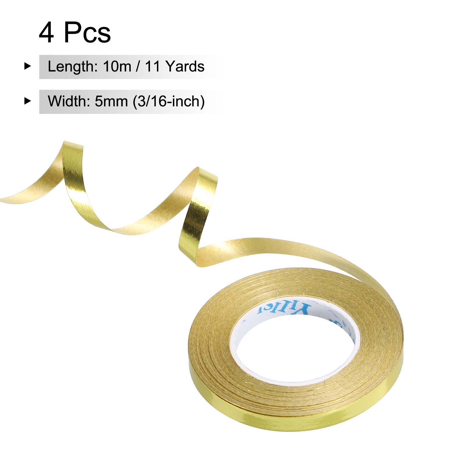 PATIKIL 4pcs Curling Ribbon Crimped Balloon String Shiny Metallic 5mm 10m Iridescent for Party Decoration Gift Wrapping Crafts Gold - Image 2
