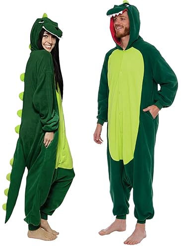 Funziez! Dinosaur Adult Onesie - T-Rex Halloween Costume - Plush Dino One Piece Cosplay Suit for Adults, Women and Men
