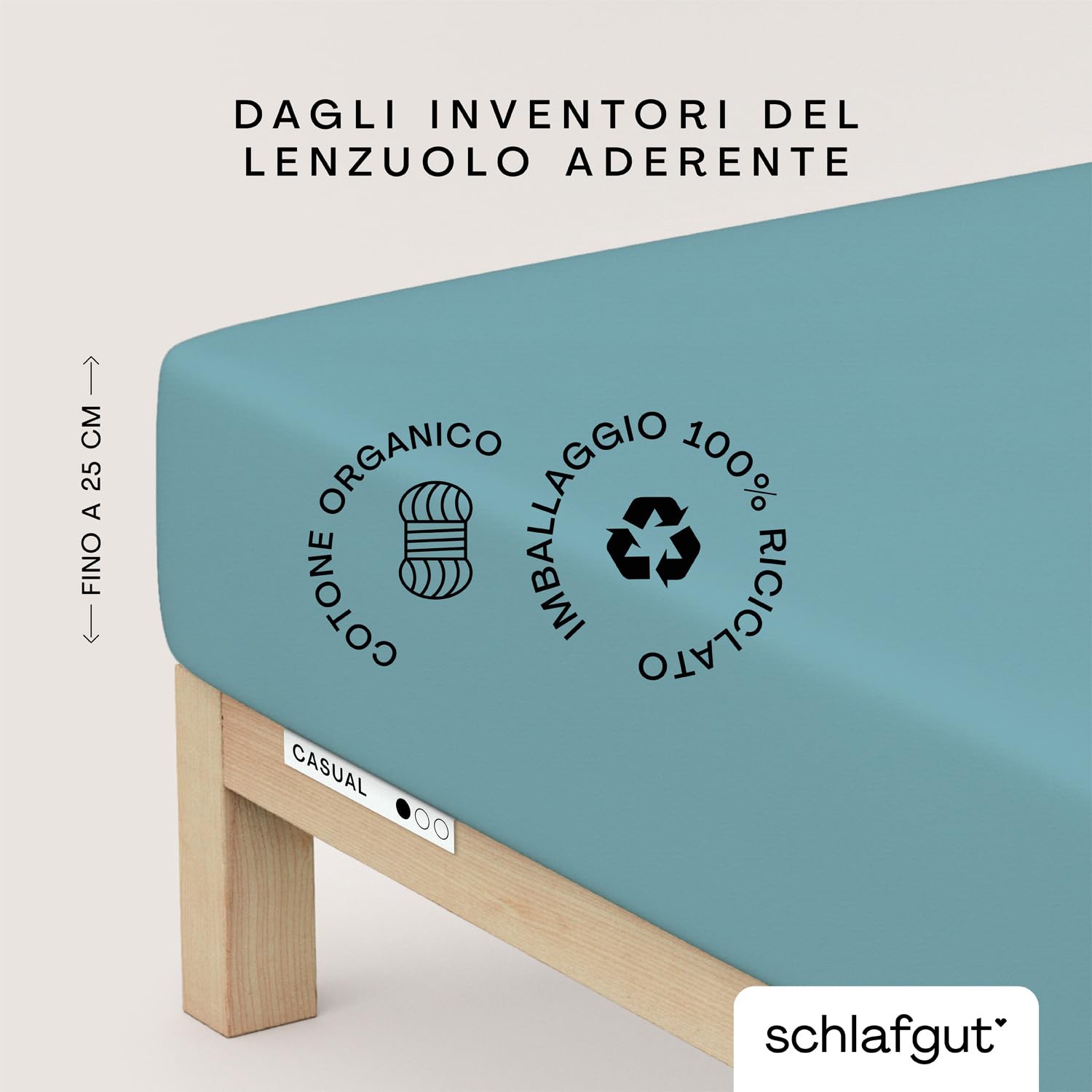 schlafgut Casual Lenzuolo con angoli da 140x200cm a 160x200cm, 100% cotone organico, Petrol Mid