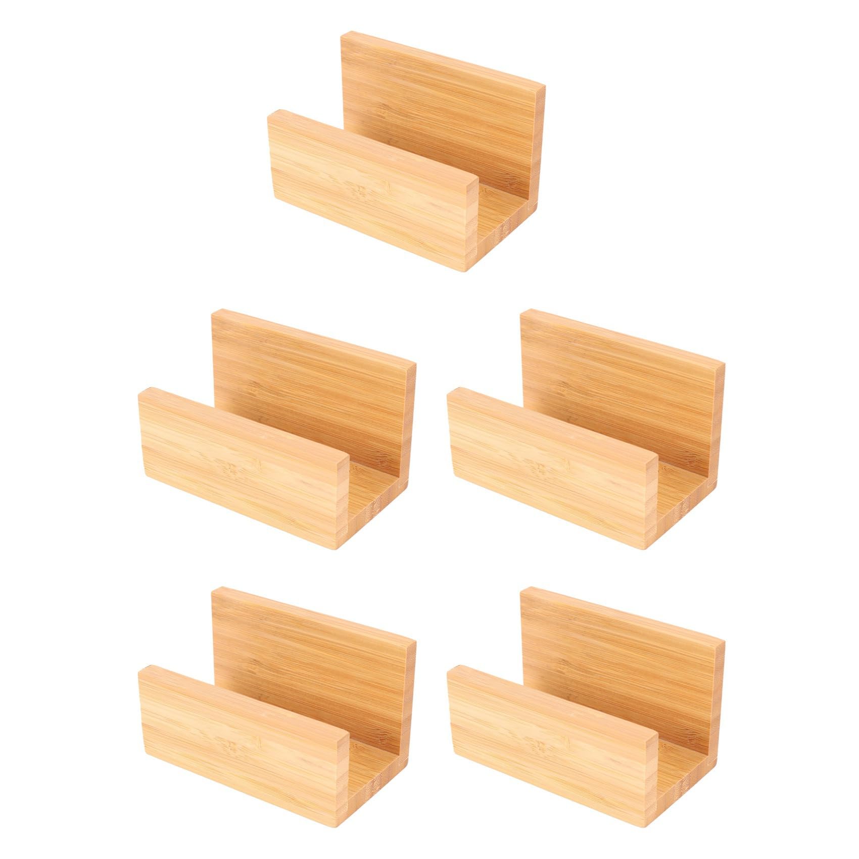 Jnchdghwa 5X Bamboo Wood Desktop Business Card Holder for Desk Sturdy Business Card Display Stand for for Men Women