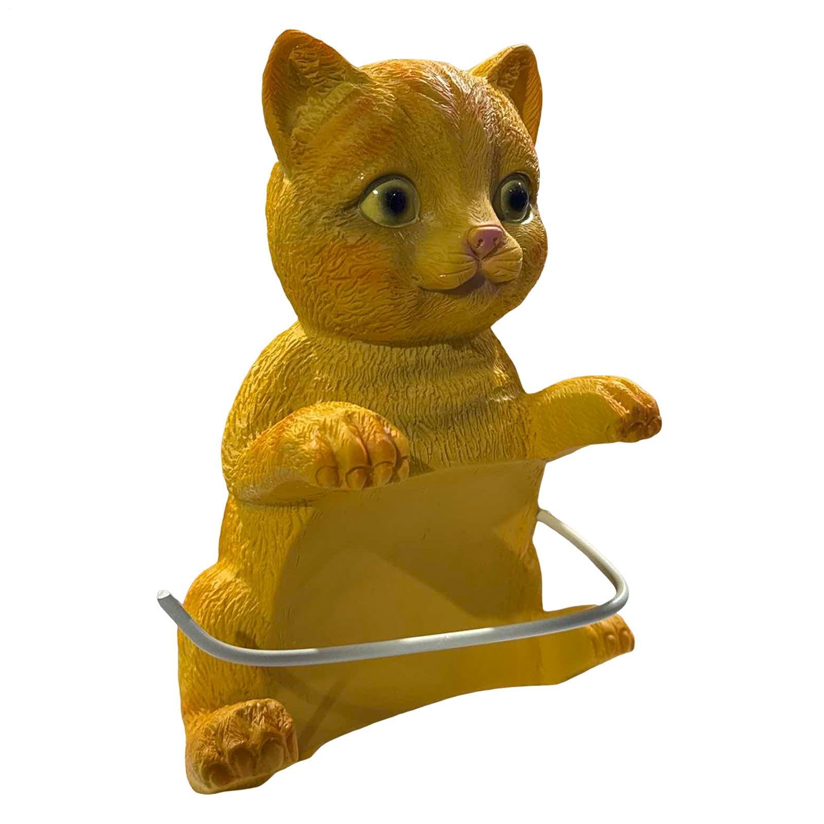 Soporte de papel higiénico sin taladros con diseño de gato de resina para organizar el baño
