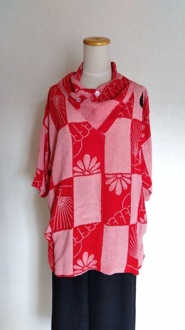 Amazon.co.jp: 着物リメイク 赤の綸子の絞りからドレープ