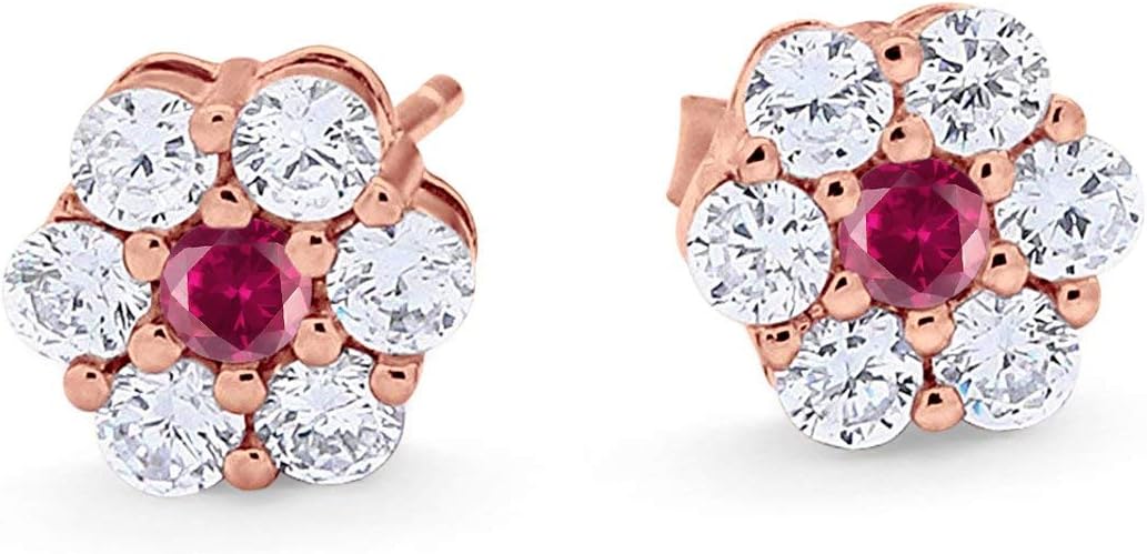 Cluster Flower Earrings Round Cubic Zirconia 925 Sterling Silver Wedding Bridal