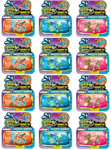 JA-RU Water Snake Fidget Toy (12 Units Assorted Color) Jelly Filled Water Wiggler Toy for Kids. Sensory Bin Filler & Prize Bin Toys for Classroom. Bulk Party Favors. 5559-12s