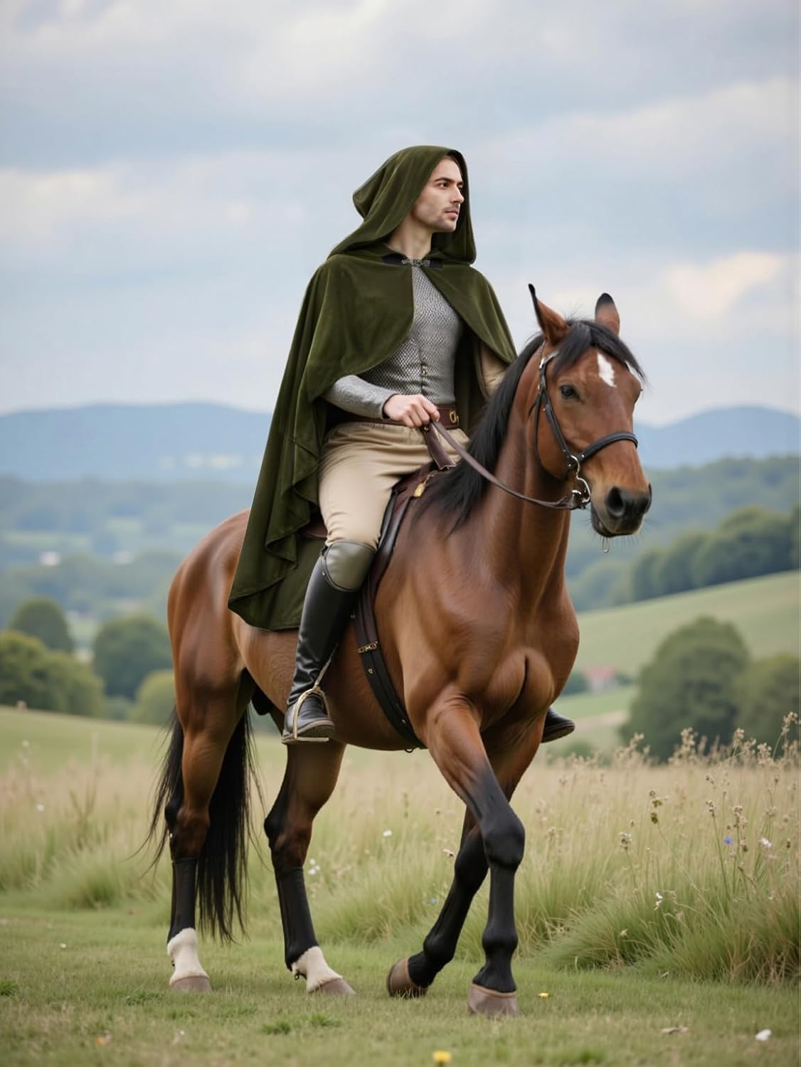 MCJC Medieval Hooded Cloak, Halloween Costume Cape, Black Velvet with Hood, Renaissance Robe - Image 4