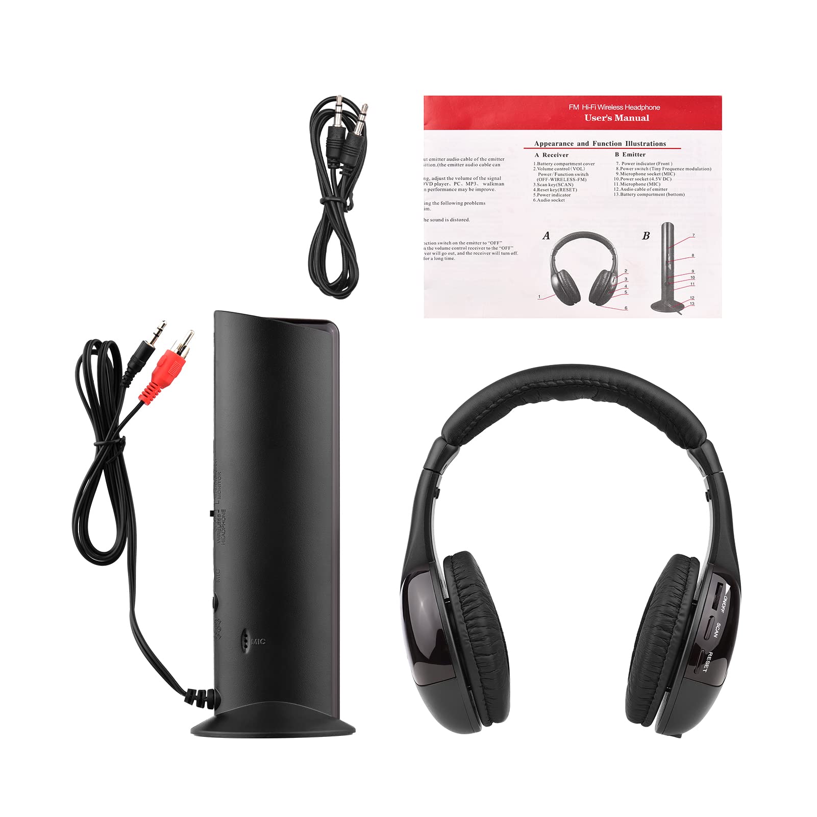 Casque Sans Fil 5-en-1 Multifonctionnel - Hi-Fi Émetteur et Récepteur Radio FM, Ordinateur, Moniteur TV - Casque Filaire Avec Microphone