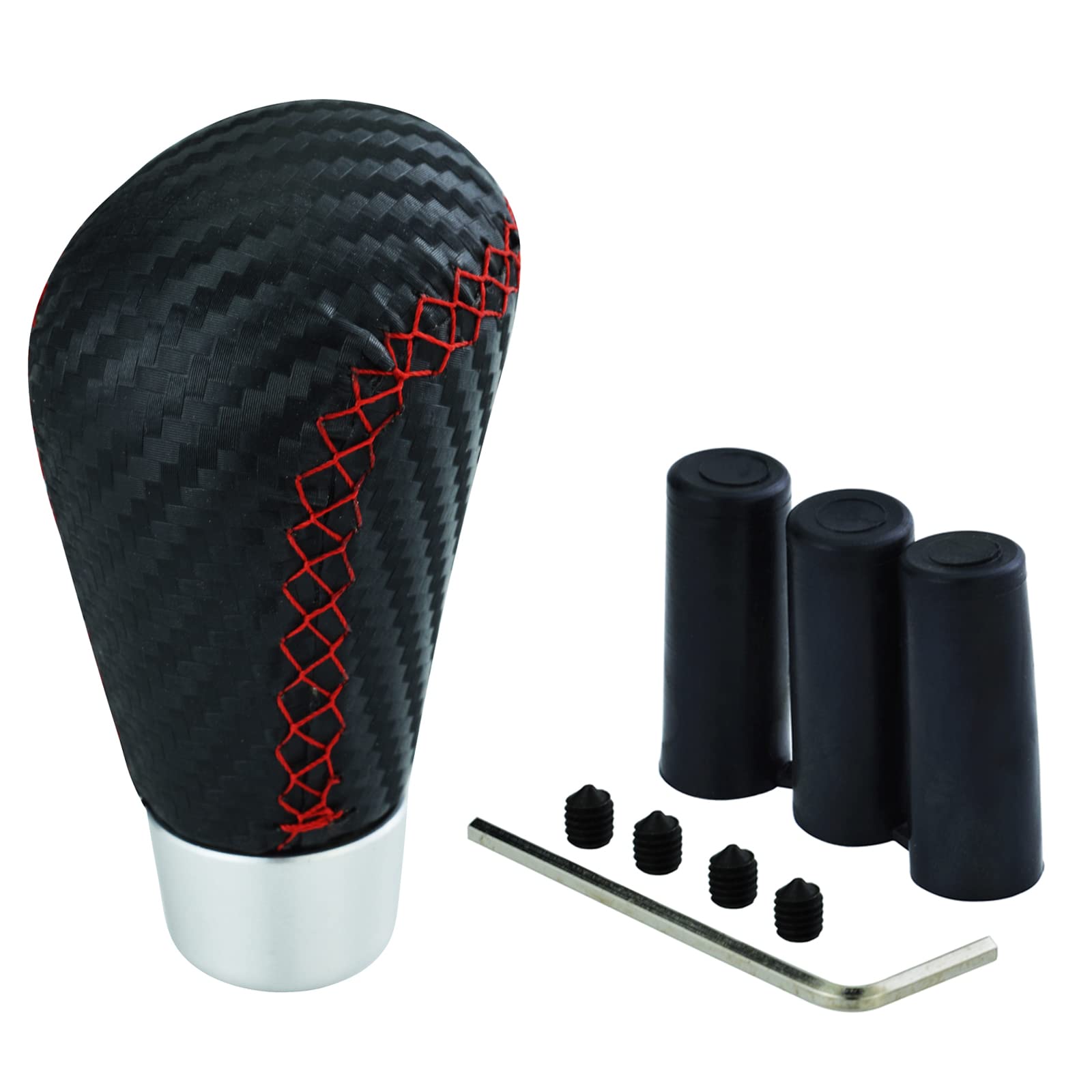 Temzzer Red Stitches Car Gear Shifter Knob Pu Leather Lever Handle For Most Manual Automotive Vehicles (Red Stitches)