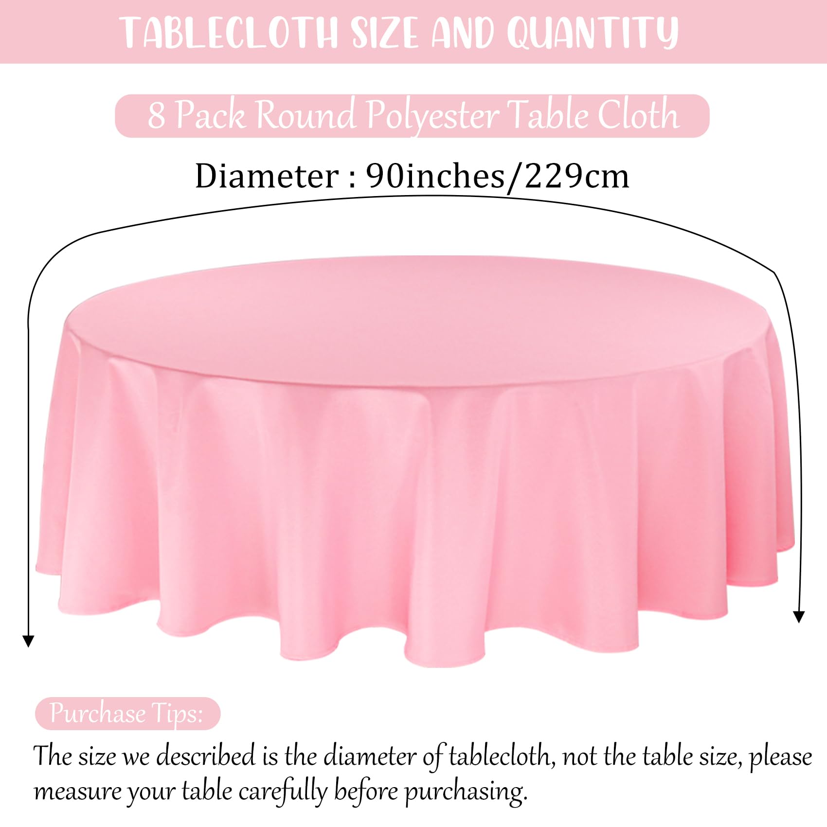 8 Pack Premium Round Tablecloth 90 Inch Pink Round Table Covers Bulk Washable Polyester Fabric Round Table Clothes for Wedding Party Reception Banquet Buffet Restaurant (Pink, 90 Inch)