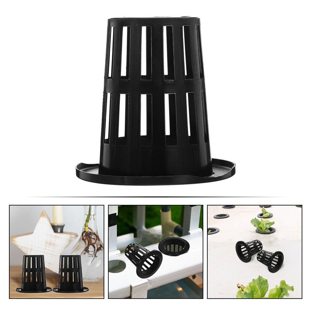 Happyyami 100 Pots Hydroponiques en Maille Noire Réutilisables en Plastique pour Jardinage de Légumes et Fruits, Panier-Pot pour Semis et Culture en Intérieur