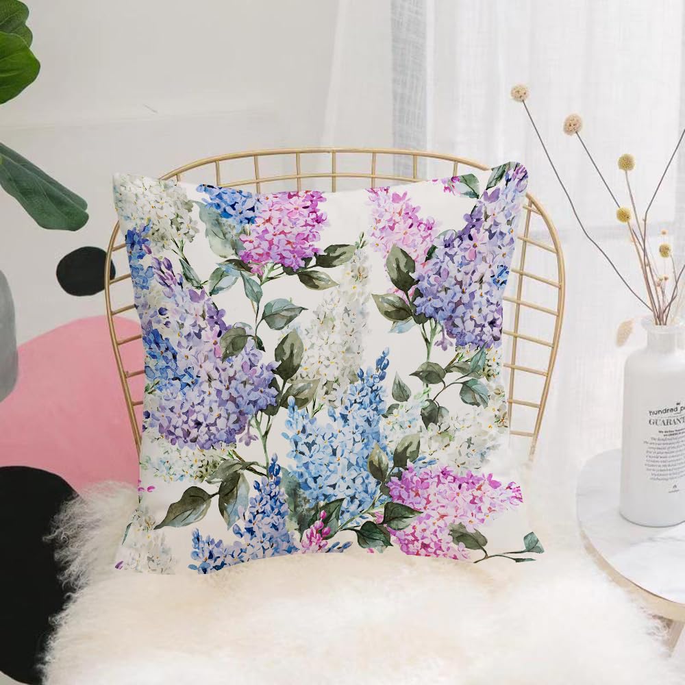 HYOSXW Cushion Cover,Throw Pillow Case Home Decorative for Living Room Bedroom Sofa Chair 16X16 Inch,Lilac, purple and blue flower clusters drawn in watercolor,Pillowcase 40X40cm