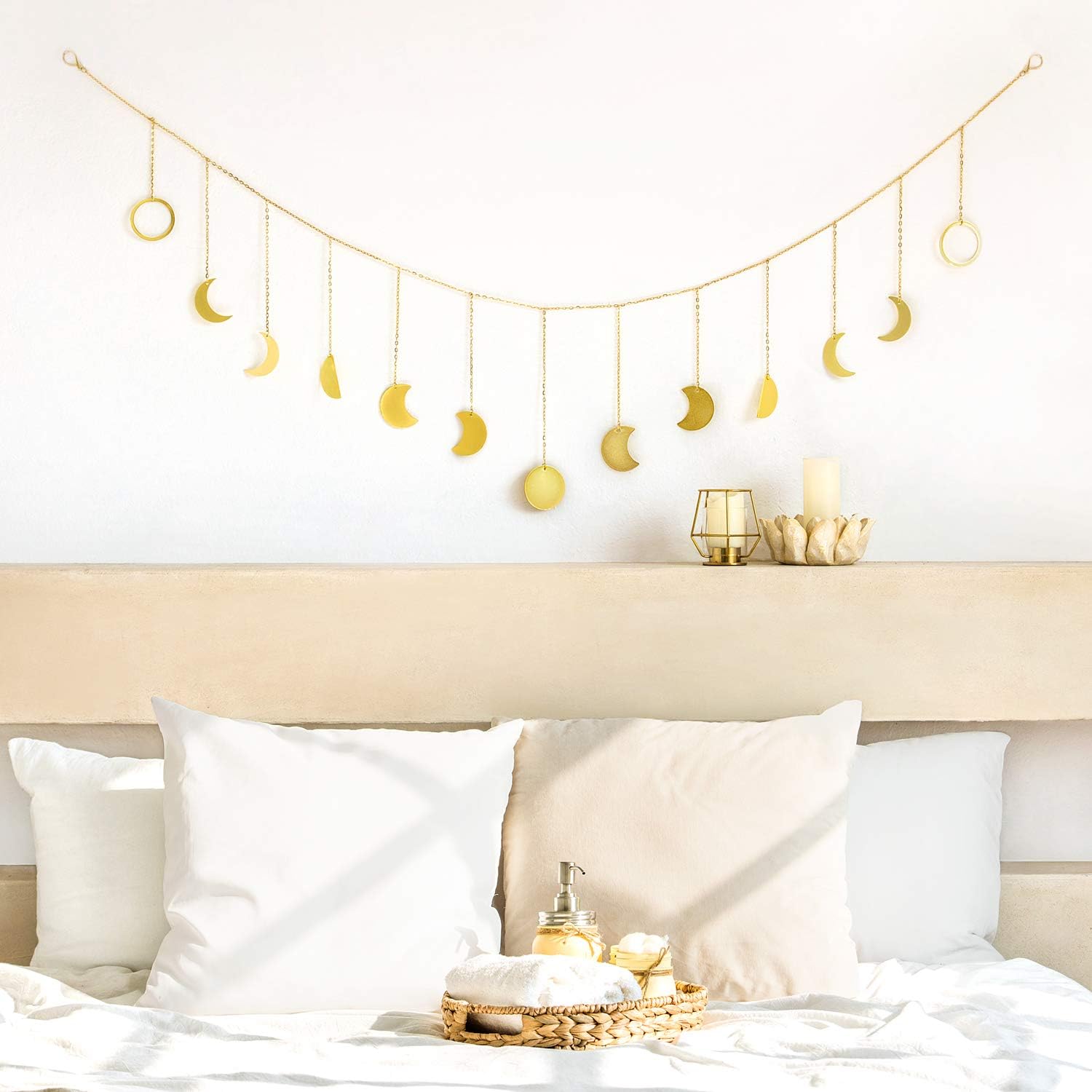 Mkono Moon Phase Wall Hanging Boho Home Decoration Ornaments for Bedroom Headboard Living Room Dorm Nursery, Set of 2