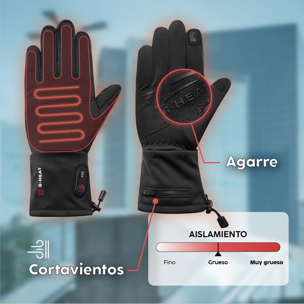 G-HEAT – Guantes calefactores Street – Mixtos – A prueba de viento – Detergente – Grip de silicona. Usos: bicicleta, desplazamientos urbanos, Enfermedad de Raynaud. Incluye 1 par de baterías y cable