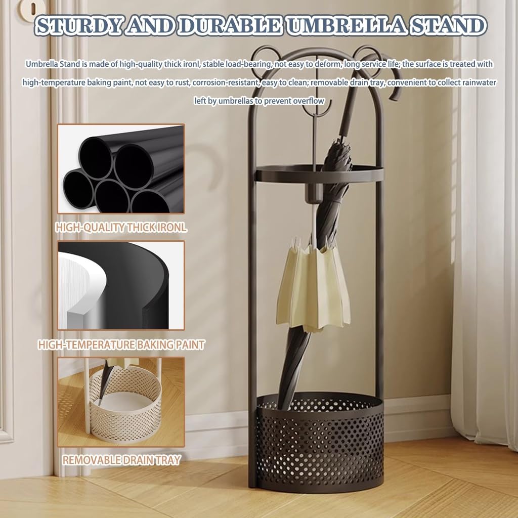 Smiling Bear Umbrella Holder for Library Creative Iron Art Umbrella Stand with Removable Drain Tray Tall Fashionable Umbrella Basket (Black)