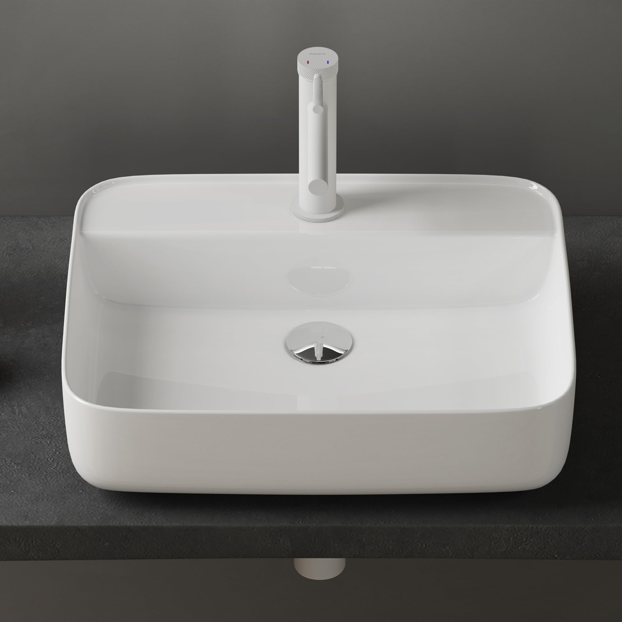 doporro Lavabo da Appoggio 50x40x13,5cm, Lavandino Bagno Brüssel107 in Ceramica con Nano Rivestimenti inclusi, Bianco