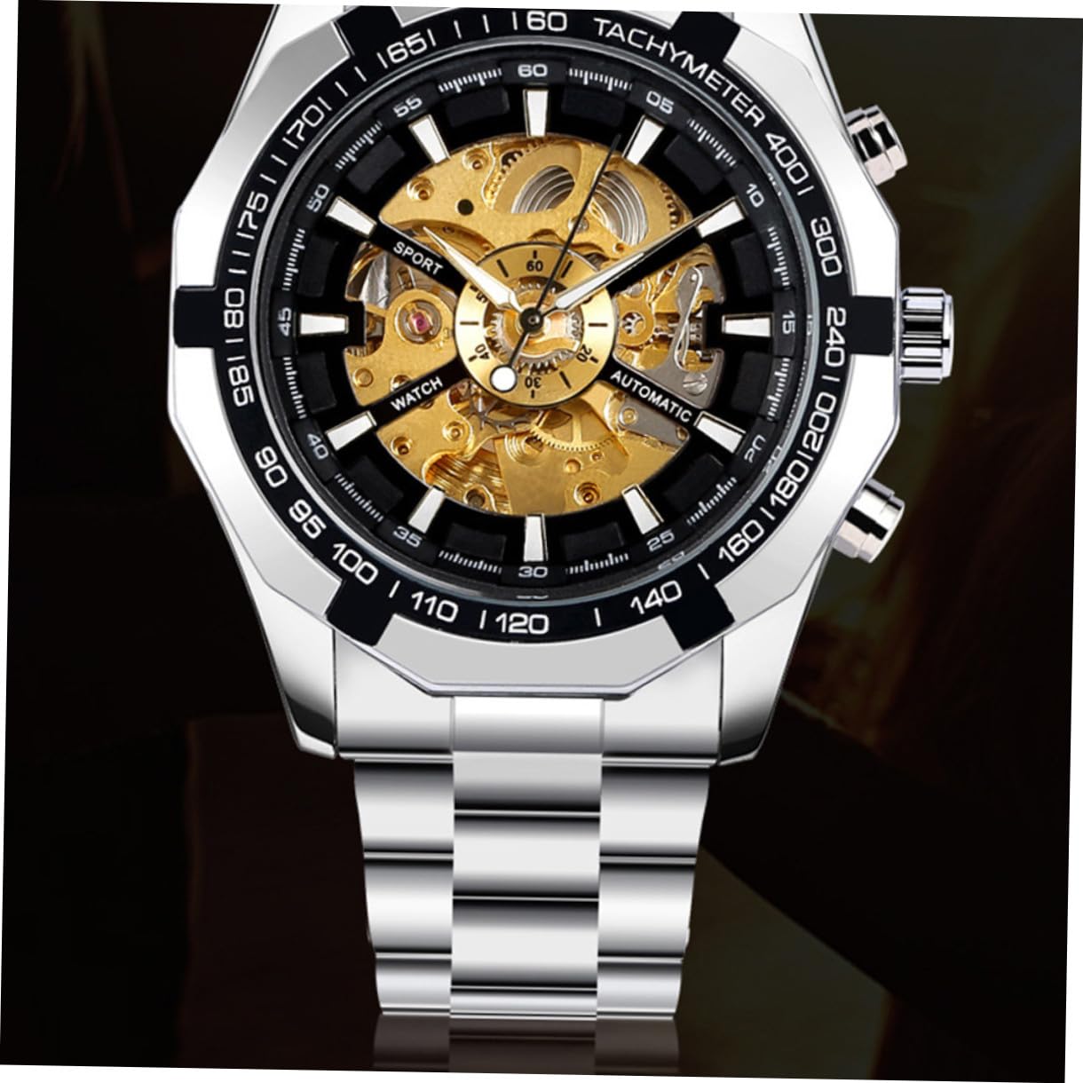 Reloj Mecánico Esqueleto Automático Luminoso para Hombre de Negocios | Aleación de Zinc, Resistente al Agua, Gran Aguja, Estilo Elegante, Ocasión, 1 Pieza