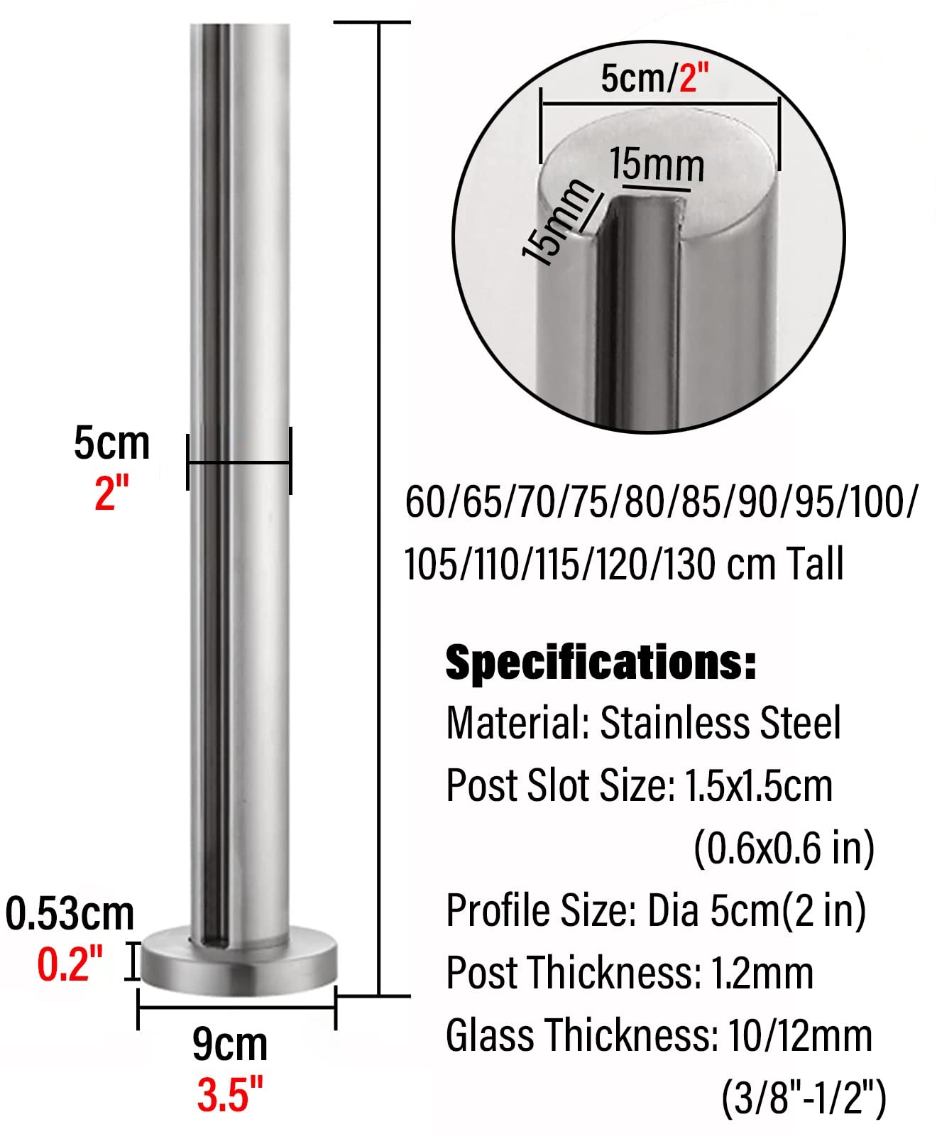 Palo Ringhiera Vetro In Acciaio Inox - Per Vetri 10-12mm, Per Scale E Balconi - Foto 8