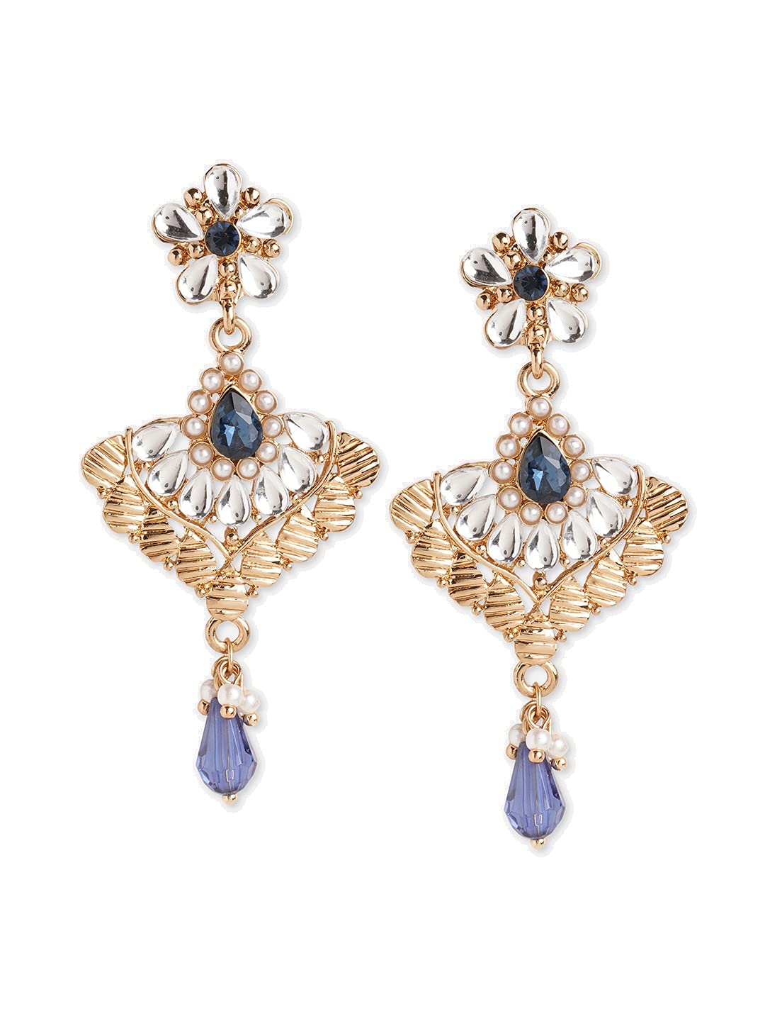 Accessorize London Navy Bead Long Drop Earring|One Size